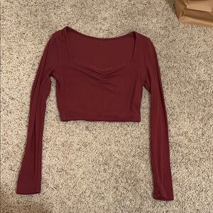 Long Sleeve Burgundy Cropped Top